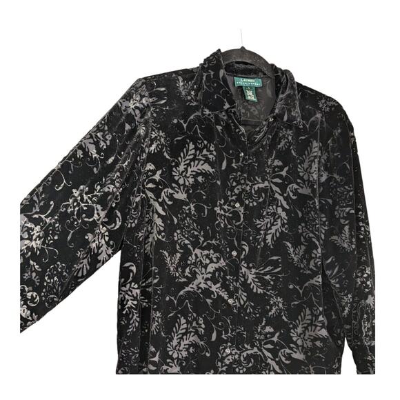 Vtg Lauren Ralph Lauren Velvet Top L Black Shirt Silk Sheer Button Whimsigoth - Picture 3 of 10